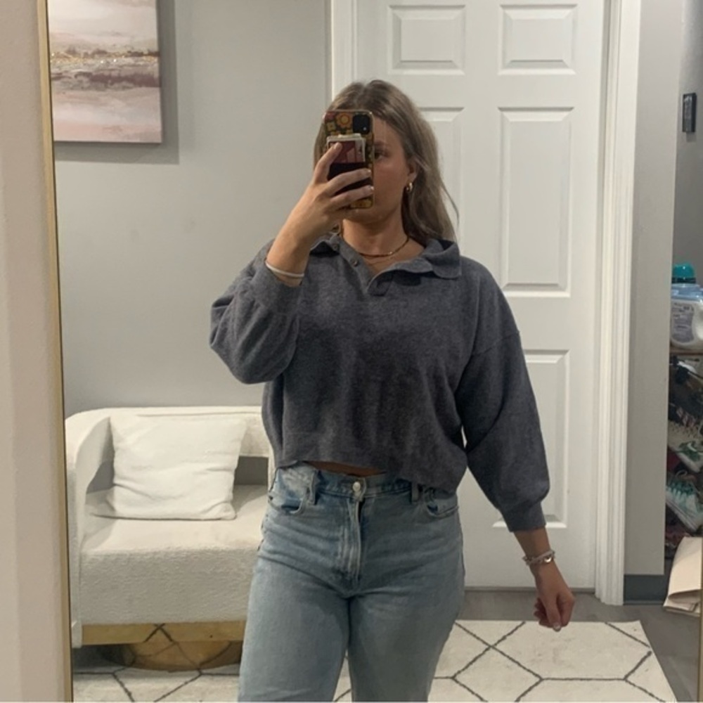 Mr Mittens Sweater Polo Collar Quarter Button Down in Blue Grey